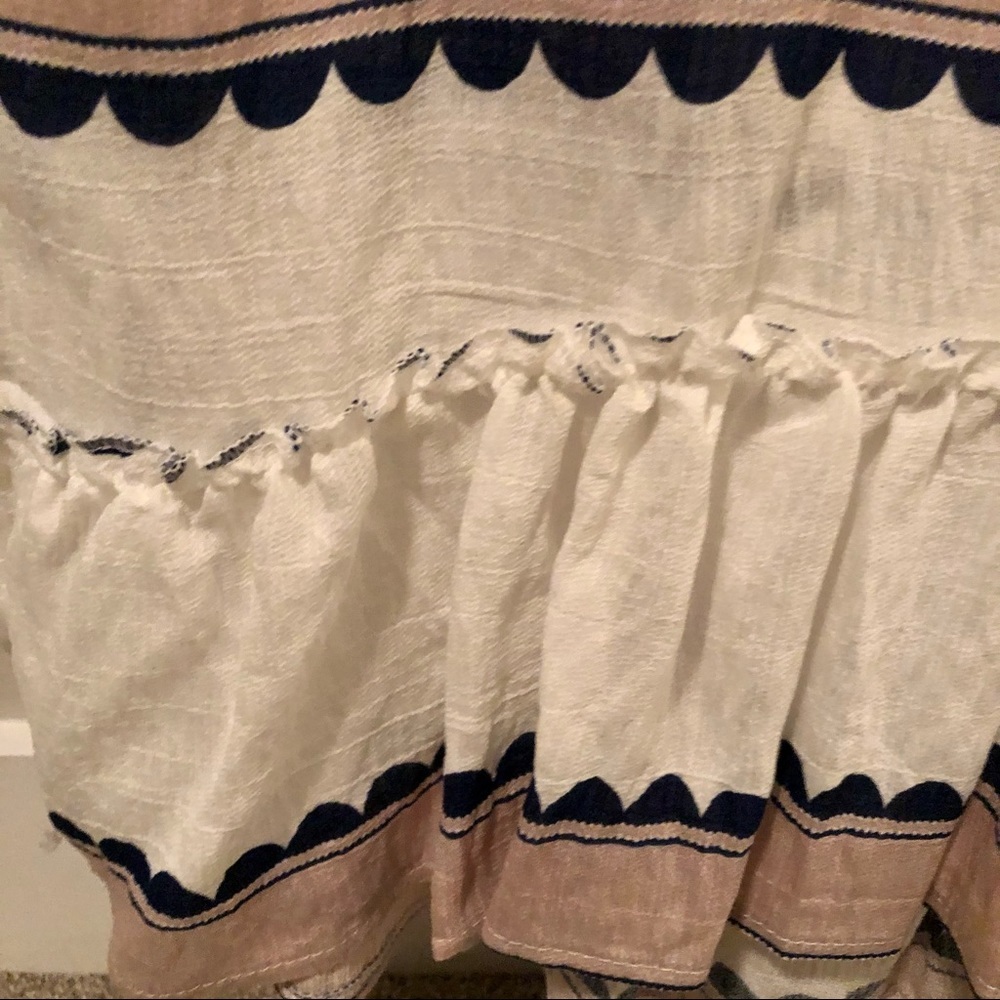 SHEIN Beige Blue Striped Peplum Top XL NWOT - Picture 2 of 4
